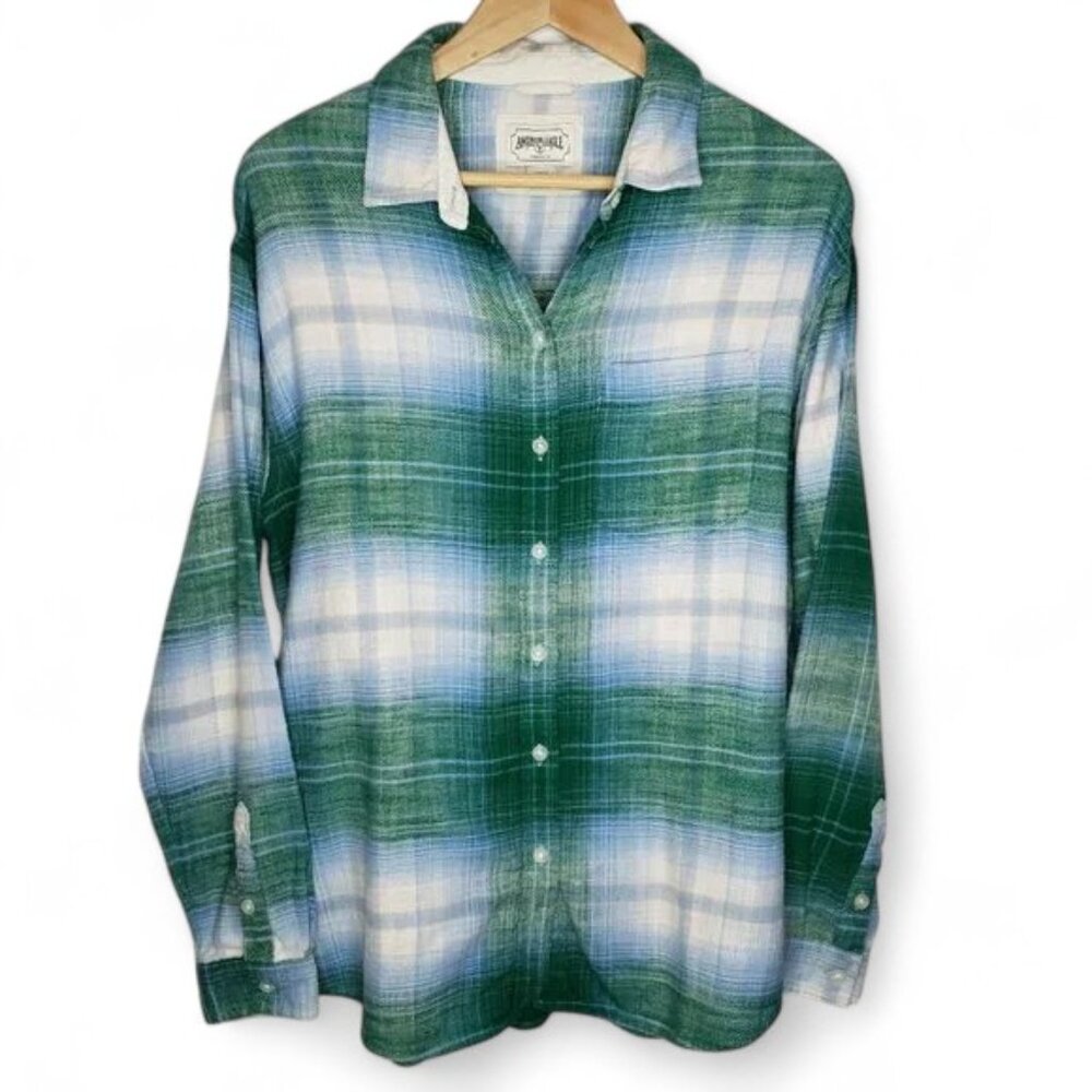 American Eagle Oversized Shirt Women's Gradient Plaid Flannel Cobain Grunge S‎